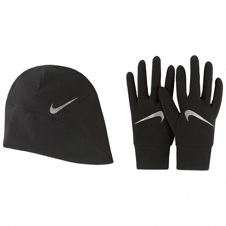 Набор шапка, перчатки Nike ESSENTIAL RUNNING HAT AND GLOVE SET BLACK/BLACK/SILVER XS/S